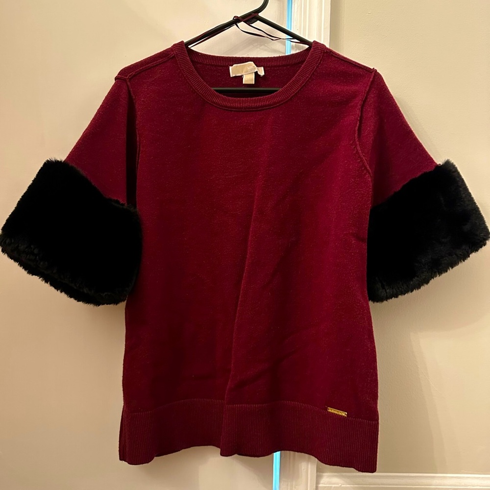 Michael Kors Fur Sleeved Sweater - Short Sleeves - Size Large